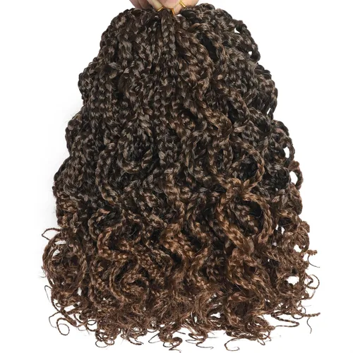 Vista 16 de Trenzas de caja Goddess de 150 hebras, cabello rizado de 8 pulgadas, trenzas de ganchillo pretrenzadas, trenzas de ganchillo pretrenzadas, trenzas
