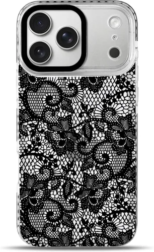 Vista 35 de NITITOP Funda para iPhone 13 Pro con flores de encaje transparente - Negro