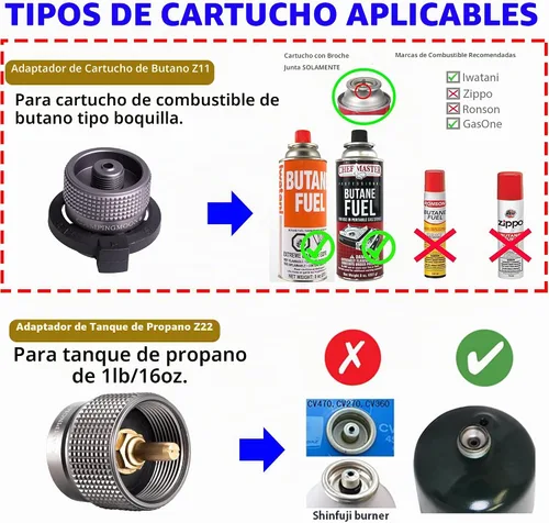 Vista 5 de CAMPINGMOON Adaptador de estufa de gas para parrilla de camping de adaptador de propano de 1 libra y adaptador de recipiente de butano Z11+Z22
