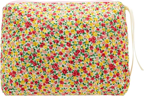 Vista 45 de PAZIMIIK - Bolsa de maquillaje de algodón para mujer, grande, acolchada para viaje, Rosa (Bow Pink), Vintage