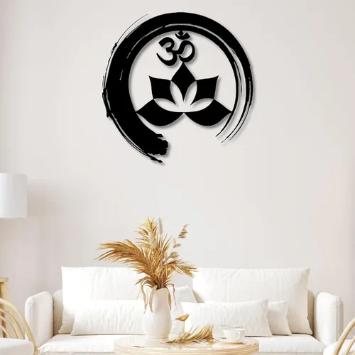Vista 2 de Arte de pared de metal, arte de pared Om, decoración de pared de flor de loto, decoración de pared Om, decoración de pared de arte zen, arte