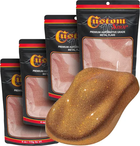 Vista 10 de Custom Shop - Purpurina metálica para pintura automotriz, oro brillante, 4 oz, micro escamas de metal de 0.004" para pintura de automóviles, aditivo