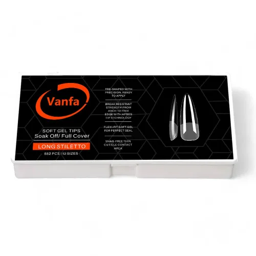 Vista 11 de Vanfa Punta de gel suave para extensiones de uñas, puntas de uñas a presión, puntas de cobertura completa (transparente - almendra mediana)