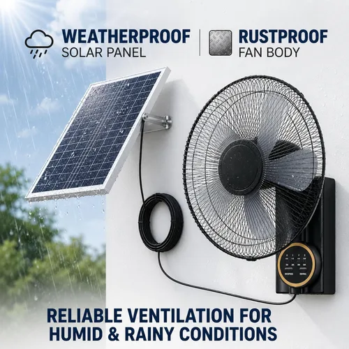 Vista 3 de 16" Solar Barn Fan for Chicken Coop and Greenhouse 90°Oscillating Fans with Remote Control, 5 Blades 3 Speeds, Adjustable Tilt, 16ft Extension Cable