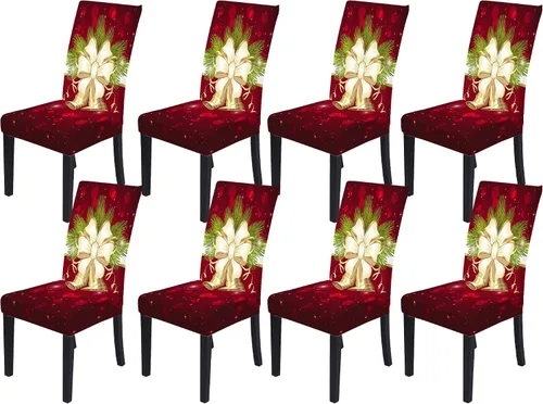 Vista 12 de Fundas para sillas de Navidad, fundas elásticas para sillas, fundas protectoras lavables para comedor, ceremonia, hotel, ChrismasBell - Paquete de 2