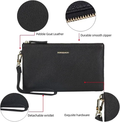 Vista 3 de DORIS&JACKY Bolso de mano pequeño de cuero para mujer, delgado, delgado, de piel de cabra, para teléfono celular, con correa