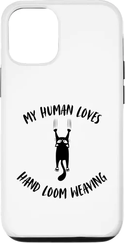 Vista 26 de iPhone 16 My Human Loves Hand Loom Weaving - Cat Parent Hobby Lover Case