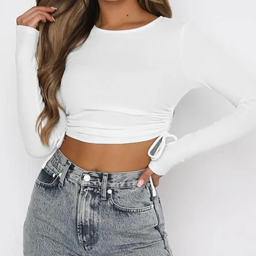 Vista 2 de Kirozanny Camiseta corta básica con cuello en U para mujer, sin mangas, con cordón lateral, ajustada, para mujer