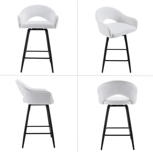 Vista 4 de HEAH-YO Juego de 2 taburetes de bar giratorios modernos de 27 pulgadas de altura de mostrador con respaldo y patas de metal negro, taburetes