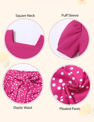 Vista 28 de DONWEN Conjunto de 3 piezas de ropa para niñas pequeñas y niñas con cuello cuadrado + pantalones elegantes + diadema para primavera y verano