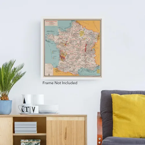 Vista 2 de Antiguos Maps Gourmet France, Comida francesa y vino - Gastronomique et Vinicole de la France par A. Bourguignon circa 1932 Decoración de pared