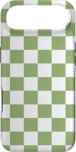 Vista 26 de Funda clásica a cuadros para iPhone 13 Pro Max, color verde salvia y blanco