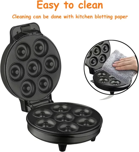 Vista 3 de Mini Donut Maker Machine 7 Holes, Small Doughnut Maker, With Temperature Control Double-Sided Heating Non-stick, Suitable for Children's Breakfast