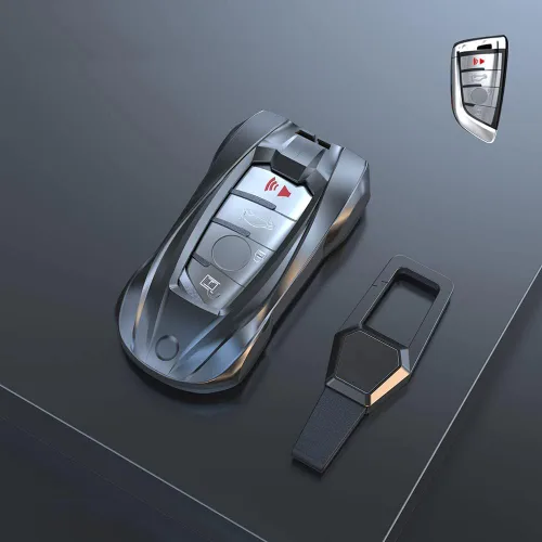 Vista 3 de Funda de metal estilo Supercar para llave remota sin llave compatible con BMW 2 5 6 7 Series X1 X2 X3 X5 X6 Gris