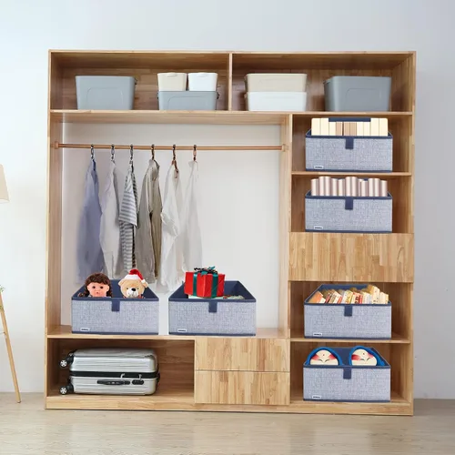 Vista 5 de Paquete de 3 contenedores de almacenamiento para armario, caja de almacenamiento grande trapezoidal, cestas de tela plegables para organizar ropa