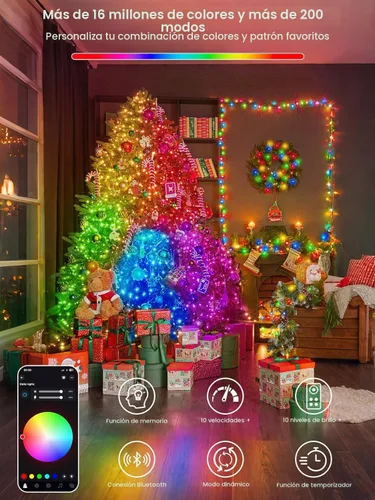Vista 5 de Cadena de luces que cambian de color inteligente de 240 LED, 92 pies, luz de otoño naranja, control remoto con aplicación Music Sync, Multi