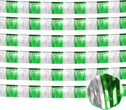 Vista 20 de Paquete de 6 guirnaldas de flecos de papel de aluminio negro de 10 pies con serpentinas metálicas de oropel para colgar en la pared, telón de fondo