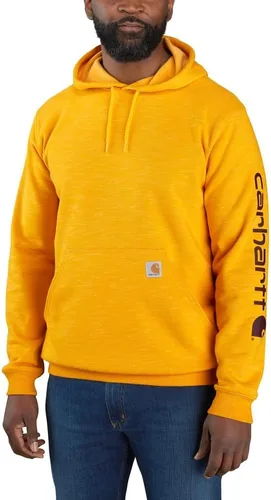Vista 23 de Carhartt Sudadera de ajuste holgado para hombre con logotipo en la manga, de peso medio, gráfica, liquidación Terreno ámbar
