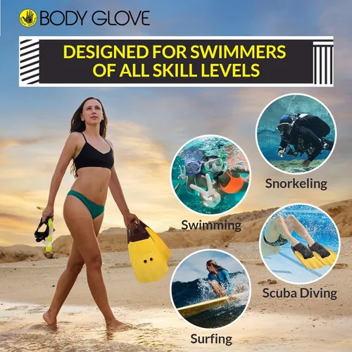 Vista 7 de Body Glove Floating Swim Fins for Adults, Natural Rubber Bodyboard Fins Flippers for Swimming, Snorkeling, Scuba Diving, Surfing, Bodyboarding