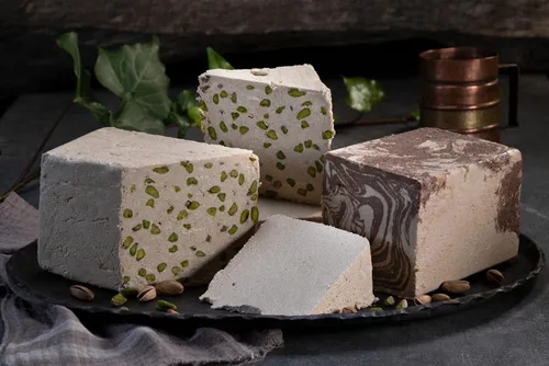 Vista 6 de Garisar Tahini Halva 60% Tahini – Halva – Halva de pistacho – Halva turca – Chocolate de caramelo – Postres – Dulces de Oriente Medio – Delicias