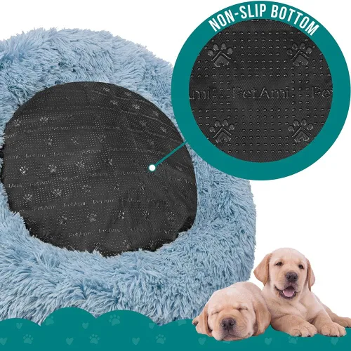 Vista 5 de PetAmi Cama calmante para perros y gatos pequeños y medianos, 23 camas redondas en forma de dona, cama lavable y esponjosa de piel sintética