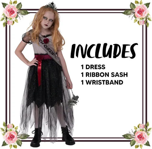 Vista 5 de Spooktacular Creations Disfraz de reina de graduación oscuro para niña disfraz de zombi para niña mala disfraz de reina de baile gótico para niños