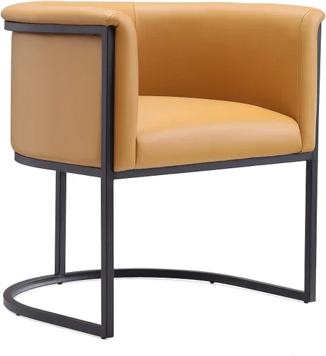 Vista 16 de Manhattan Comfort Bali - Silla de comedor de piel sintética, diseño Art Deco moderno con silueta escultórica, marco de metal, cojines acolchados