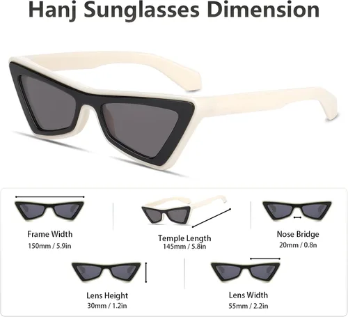 Vista 5 de Hanj Lentes de sol retro con diseño de ojo de gato para mujeres y hombres de los años 80 y 90, lentes de sol gruesos y geniales estilo vintage, a