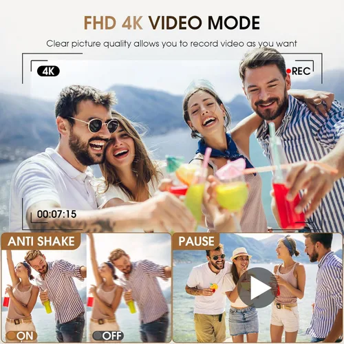 Vista 3 de Cámara digital 4K 48MP mejorada con enfoque automático de tarjeta SD Point and Shoot Camera with Flash Viewfinder & Dial,Vlogging Camera