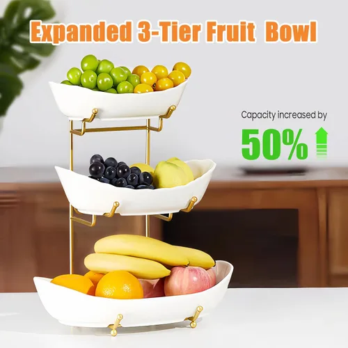 Vista 28 de Cesta de fruta de 3 niveles, frutero de cerámica para encimera de Negro