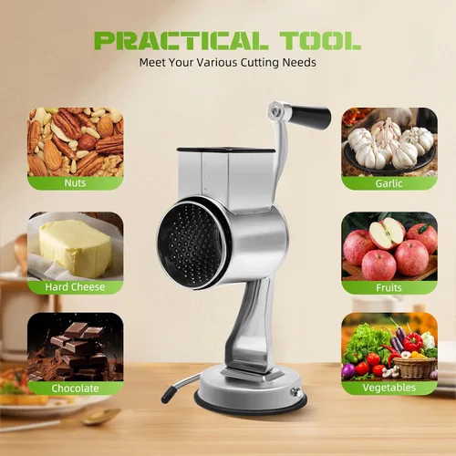 Vista 4 de 5-In-1 Rotary Cheese Grater, Multi-Function Hand Crank Stainless Steel Cheese Grater, Vegetable Shredder With 5 Interchangeable Blades For Cheese