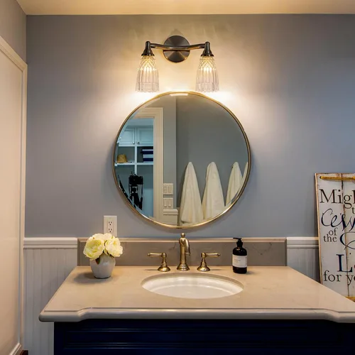 Vista 3 de HDDFL Lámpara de baño de níquel cepillado, iluminación de tocador de baño, 2 luces, moderno aplique de pared de vidrio para dormitorio, baño, sala
