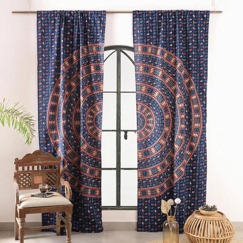 Vista 9 de Popular Handicrafts Paneles de Cortina Mandala Hippie Bohemio Indio de Elefante Hermoso Color Azul