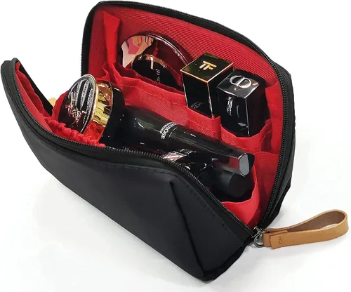 Vista 2 de Pequeña bolsa de maquillaje para bolso, bolsa de maquillaje, pequeña bolsa de cosméticos, mini bolso portátil para mujeres y niñas, Negro