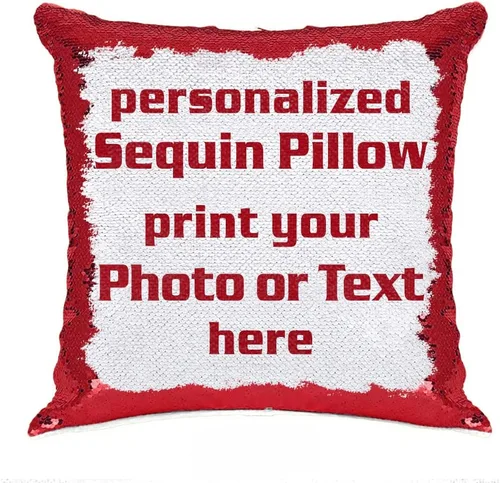 Vista 8 de Funda de almohada con lentejuelas para fotos/texto, imagen oculta, regalo personalizado único para amigos, familia, mascotas, lentejuelas negras