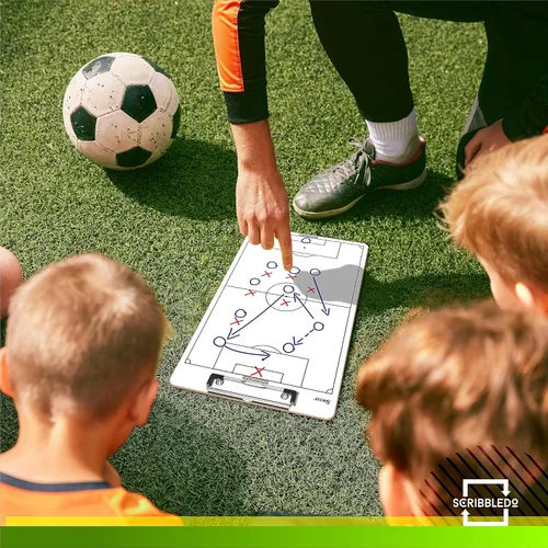 Vista 5 de Scribbledo Tabla de entrenamiento de fútbol de borrado en seco de 15 x 9 pulgadas, pizarra blanca de fútbol para entrenadores, accesorios