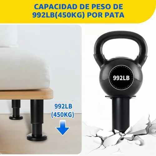 Vista 4 de 4 Piezas Patas de Soporte Ajustables en Altura para Muebles [con Tornillos] 3.15-4.72 pulgadas, Patas de Repuesto de Metal Heavy Duty para Negro