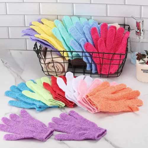 Vista 7 de BTYMS 24 guantes exfoliantes de ducha, guantes exfoliantes de manos, guantes de lavado de lufa para ducha, spa, masajes y exfoliantes corporales