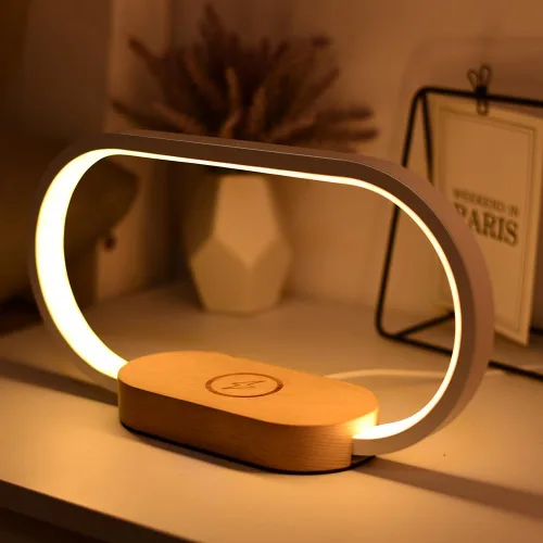 Vista 5 de Donewin Lámpara de noche de carga inalámbrica con puerto de carga USB, luz de mesa de noche de madera de alta calidad para dormitorio, lámpara