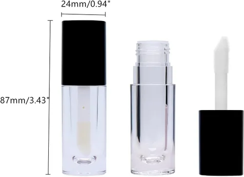 Vista 2 de 8 tubos de brillo de labios con varita vacía, botellas recargables de brillo de labios de 0.3 fl oz, mini botellas de bálsamo labial, contenedores