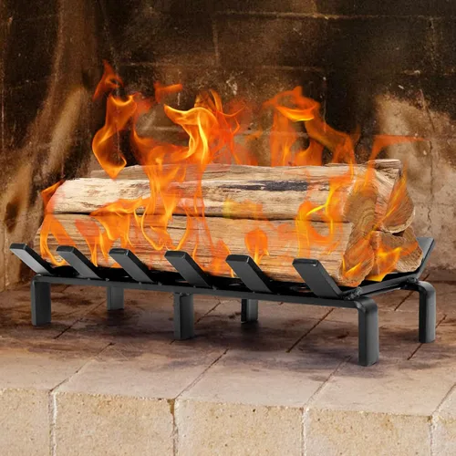Vista 2 de WILLOW WEAVE - Rejilla para chimenea de 17 pulgadas con retenedor de brasas, rejilla para estufa de leña Solid Steel Fireplace Log Holder, Heavy