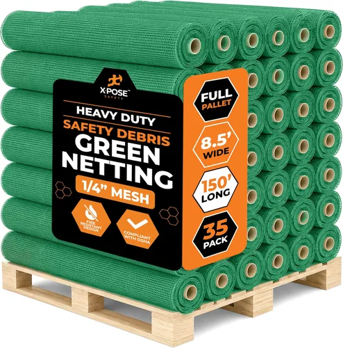 Vista 25 de Red de seguridad para construcción Xpose 8.5' x 150', 1/4" Mesh Scaffold Safety Net, Temporary Material Roll, Visibility Fence, Heavy-Duty Fire