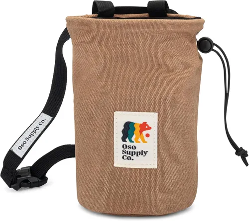 Vista 5 de Oso Supply Co - Bolsa de tiza de lona encerada para escalada en roca, cubo de tiza para escalada en roca con cinturón, impermeable, bolsillo