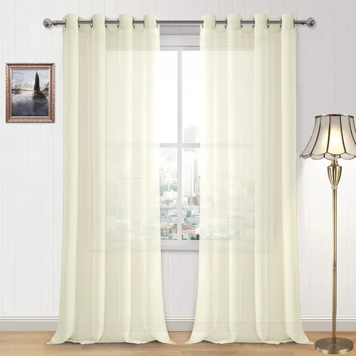 Vista 138 de DWCN Cortinas traslúcidas color verde frijol para sala de estar y dormitorio - Cortinas voile con aspecto de lino sintético con ojales en la parte