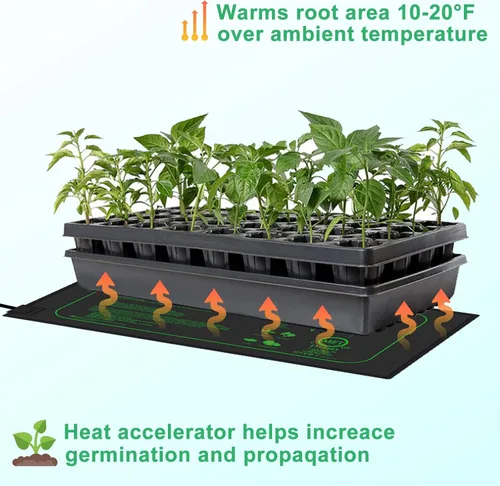 Vista 2 de GYTF Alfombrilla térmica para plántulas de 21W para germinación de semillas, almohadilla térmica impermeable de 10" x 20.75" para germinación