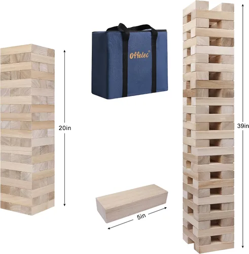 Vista 2 de Offelec Juegos de Bloques de Torre Tambaleante, Juego de Apilamiento de Bloques de Madera Grandes para Niños Adultos Familia, Juegos de Mesa
