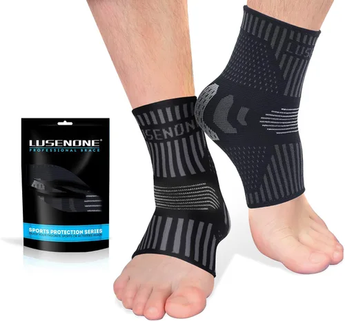Vista 8 de Lusenone Tobillera de cobre para hombres y mujeres (par), los mejores calcetines de compresión de tobillo para fascitis plantar, esguince