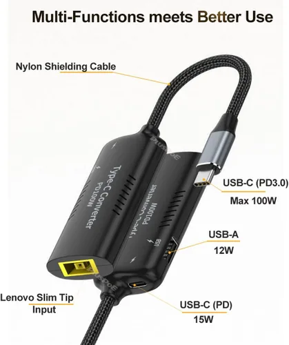 Vista 5 de PLUSPOE Adaptador USB C a punta delgada, PD3.0 carga rápida multipuerto para Lenovo Thinkpad, MacBook, Chromebook