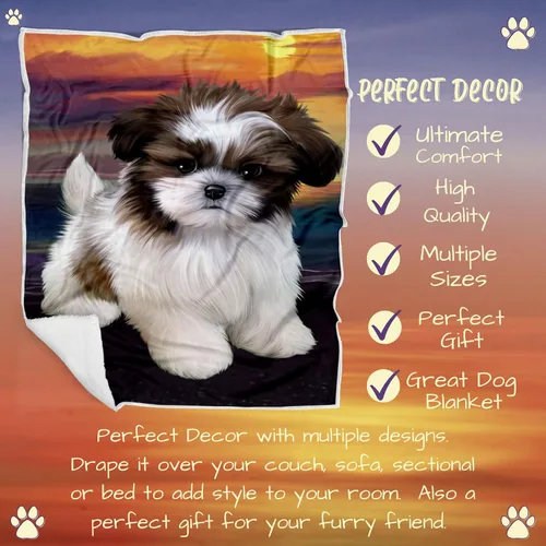 Vista 4 de Sunset Shih Tzu Dog Blanket - Lightweight Super Soft Cozy and Durable Bed Blanket - Animal Theme Fuzzy Luxury Soft Blanket for Sofa Bed Couch