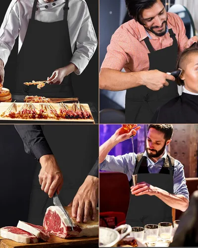 Vista 8 de Hugitout Delantal de chef unisex con correas ajustables y dos bolsillos para uniforme de trabajo, delantal impermeable